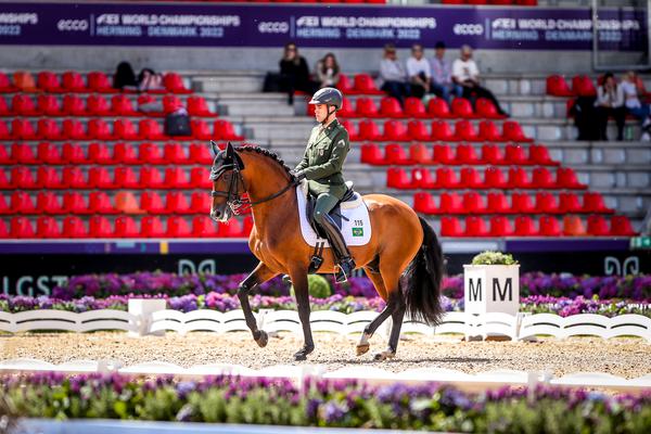 João Victor e Escorial Horsecampline executando um piaffe perfeito